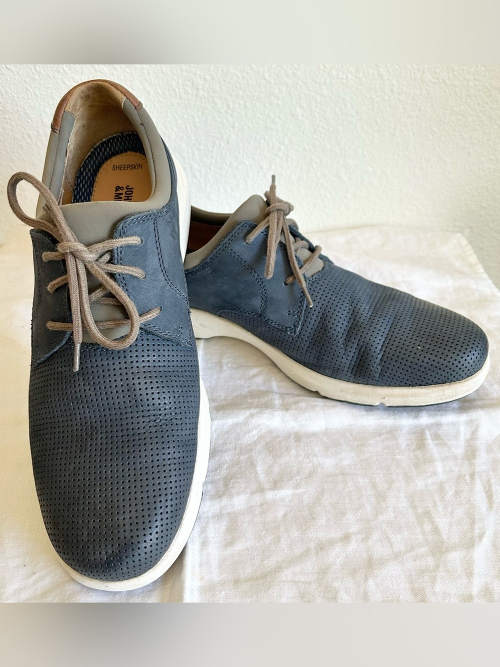 Johnston & Murphy Navy Warren Leather Derby Slip-On Blue Casual Shoes Size 10.5
